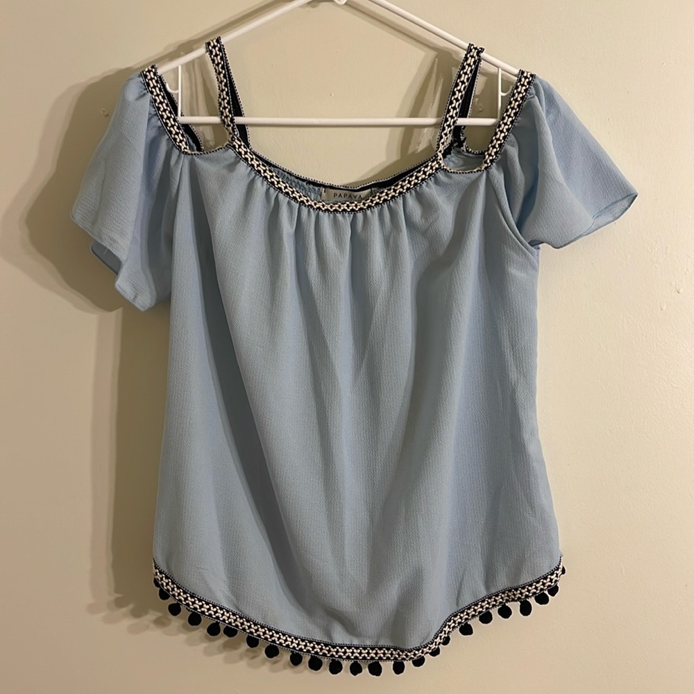 3/$15. Papaya small light blue blouse